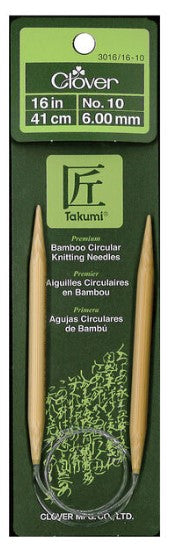 Clover fixed Bamboo Circular Knitting Needles. US 10 x 16"