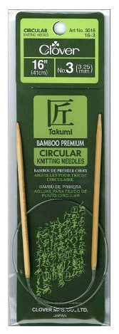 Clover fixed Bamboo Circular Knitting Needles. US 3 x 16"