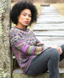 Haskell knitted yoke pullover in Sesame from Berroco.