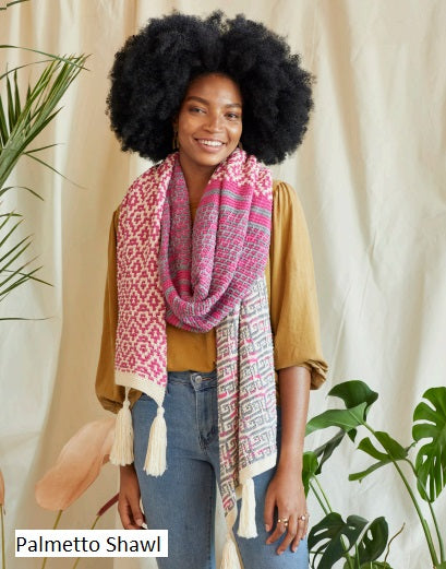 Palmetto Shawl, knit in Bamboo Pop Yarn. Designed by Aubrey Busek