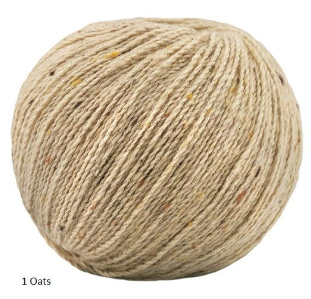 Jody Long's Alba Yarn in colorway #1 Oats. A DK weight in Merino, Alpaca and Viscose.
