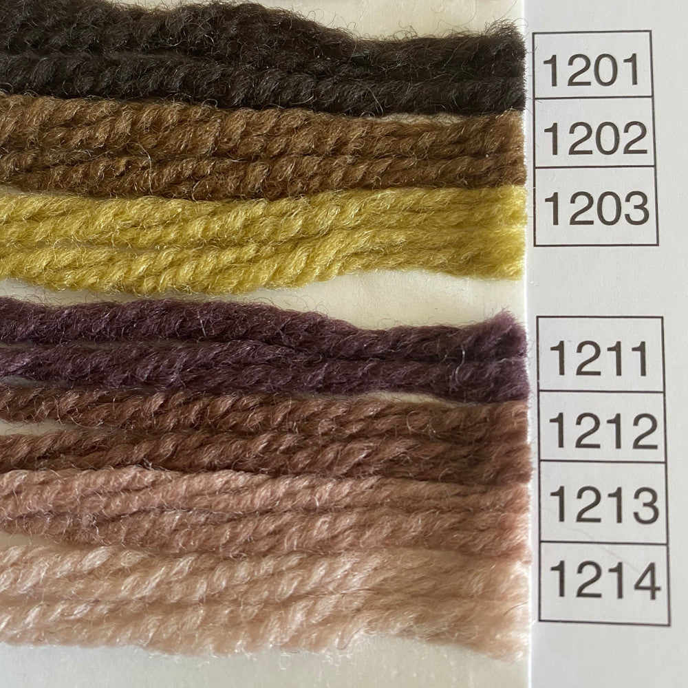 Waverly Wool Needlepoint Yarn color shade sample for #1201 to 1214