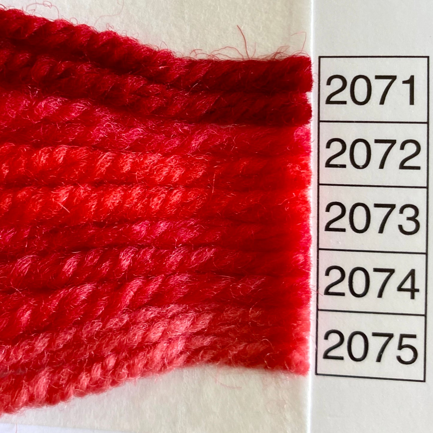 Waverly Wool Needlepoint Yarn color shade sample for #2071 to 2075