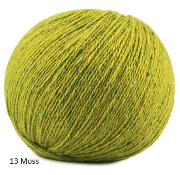 Jody Long's Alba Yarn in colorway #13 Moss. A DK weight in Merino, Alpaca and Viscose.