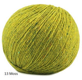 Jody Long's Alba Yarn in colorway #13 Moss. A DK weight in Merino, Alpaca and Viscose.