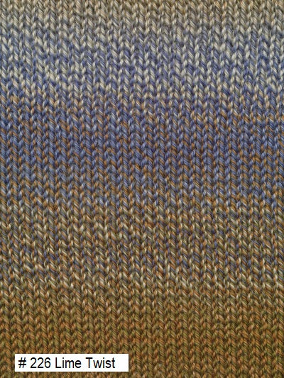 Painted Sky yarn from Knitting Fever. Color #226 Lime Twist