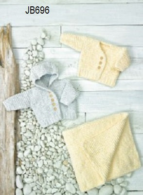Hoodie, Sweater and Blanket pattern leaflet JB696. For Baby Velvet from James Brett.
