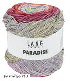 Paradise Yarn cake in colorway #13. Lang yarn's long color changer in Sport Weight