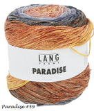 Lang's Paradise cake in color #59. A sport weight yarn for knit or crochet.
