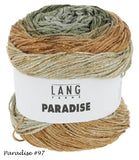 A sport weight yarn from Lang. Paradise is a long color changing sport weight fora knit or crochet.