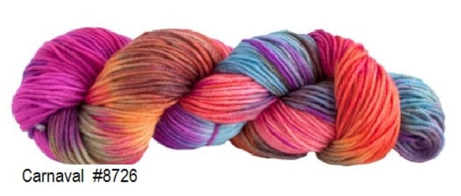 Alegria Grande Yarn a hand painted yarn form Monos del Uruguay. Color Carnaval #AG8726
