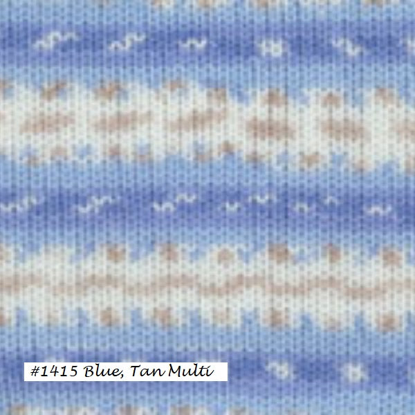 Dreambaby Paintpot DK Yarn from Plymouth. Color #1415 Blue, Tan Multi