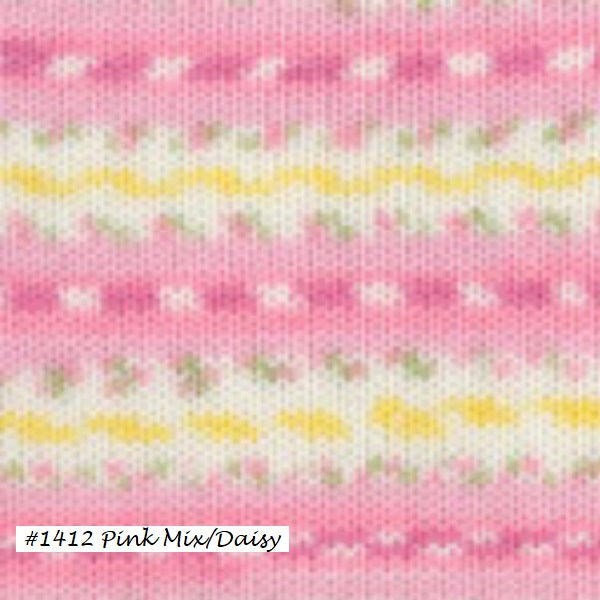 Dreambaby Paintpot DK Yarn from Plymouth. color #1412 Pink MIx/ Daisy 