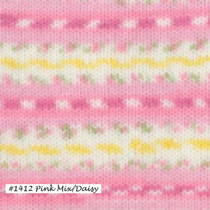 Dreambaby Paintpot DK Yarn from Plymouth. color #1412 Pink MIx/ Daisy 