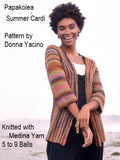Papakolea Side to Side Summer Cardigan, designed by Donna Yacino. Knitted in Berroco Medina Yarn.