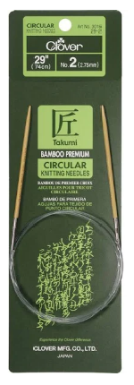 Clover Bamboo fixed Circular Knitting Needles.  Size  US 2 x 29"