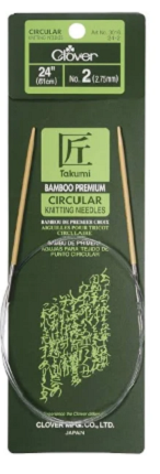 Clover Bamboo fixed Circular Knitting Needles.  Size  US 2 x 24"