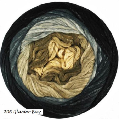 Cumulur Rainbow Yarn from Juniper Moon Farm.  Color #206 Glaicer Bay