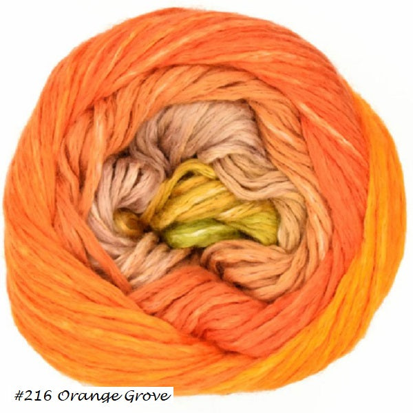 Cumulus Rainbow Yarn from Juniper Moon Farm. Color #216 Orange Grove