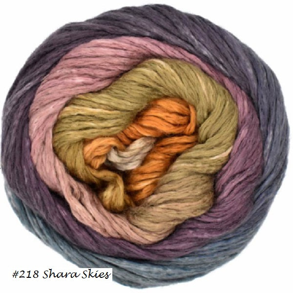 Cumulus Rainbow Yarn from Juniper Moon Farm. Color #218 Shara Skies.