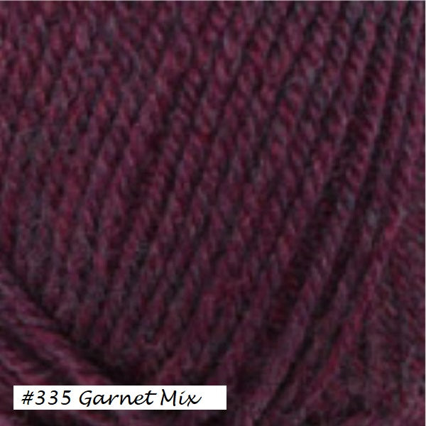 Encore worsted weight from Plymouth. Color #335 Garnet Mix