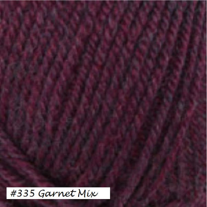 Encore worsted weight from Plymouth. Color #335 Garnet Mix