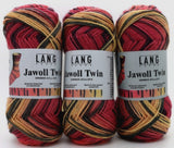 Jawoll Twin from Lang. A color changing sock weight yarn in color #512