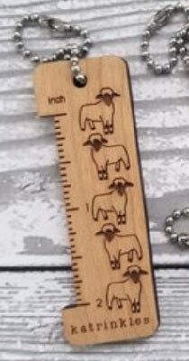 Katrinkles 2" Ruler with sheep design and chain. 1" x 3"