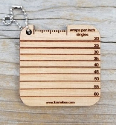 Katrinkles Mini Tool, Wrap per inch with etched grooves for yarn gauge.  Made with domestic Cherry Wood.