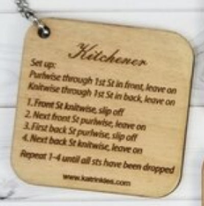 Katrinkles Mini Tool with Kitchener Stitch and chain. 2.5 x 2.5"
