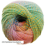 Painted Sky Yarn from Knitting Fever. A worsted weight yarn in colorway #243 Rainbow Eucalyptus