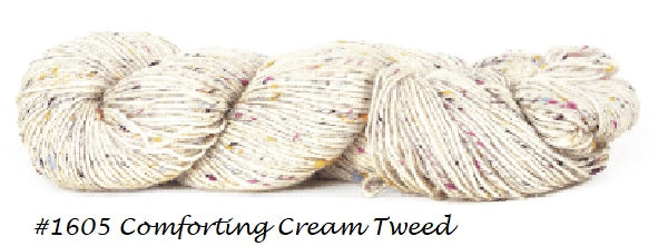 Sueno Tweed Yarn, a DK weight yarn from Hi Koo. Color #1605 Comforting Cream Tweed