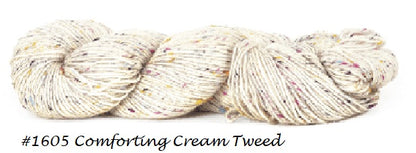 Sueno Tweed Yarn, a DK weight yarn from Hi Koo. Color #1605 Comforting Cream Tweed
