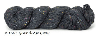 Sueno Tweed Yarn, a DK weight yarn from HiKoo. Color #1607 Grandiose Gray