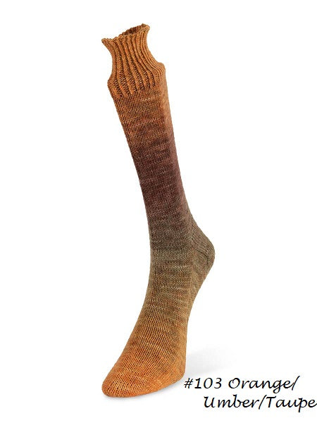 Watercolor Sock Yarn from Laines du Nord. Color #103 Oragne/Umbe/Taupe
