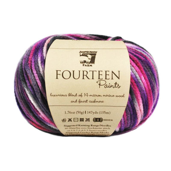 Fourteen Paints from Juniper Moon Farms,. A chainette yarn blended form Merino and Cashmere