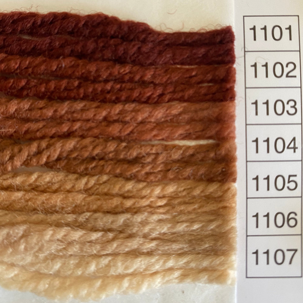 Waverly Wool Needlepoint Yarn color shade sample for #1101 to 1107