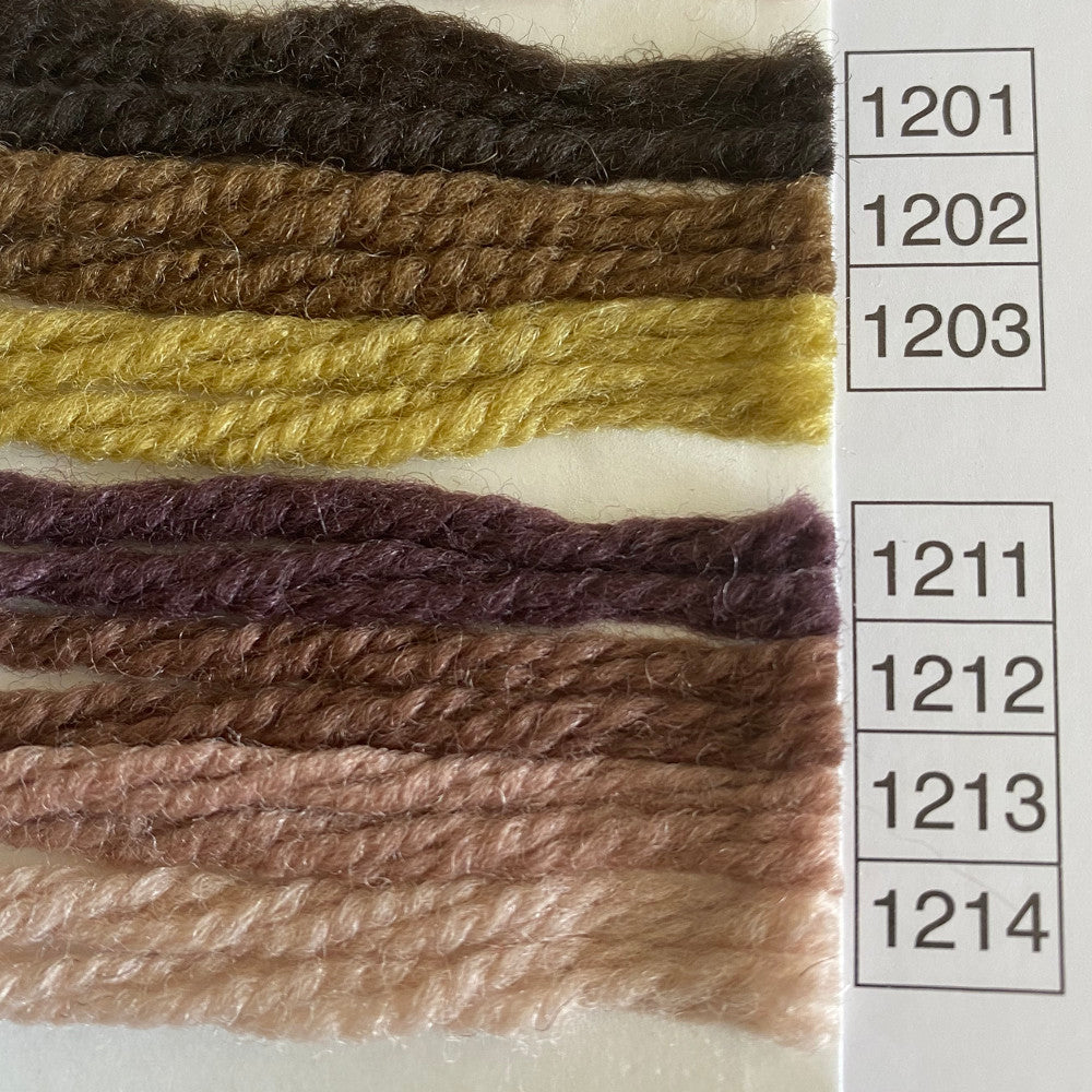 Waverly Wool Needlepoint Yarn color shade sample for #1201 to 1214