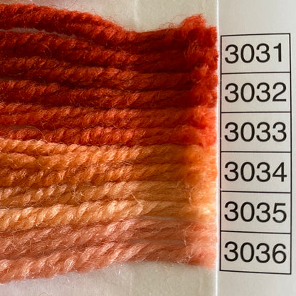 Waverly Wool Needlepoint Yarn color shade sample for #3031 to 3036