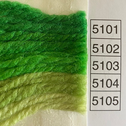 Waverly Wool Needlepoint Yarn color shade sample for #5101 to 5105