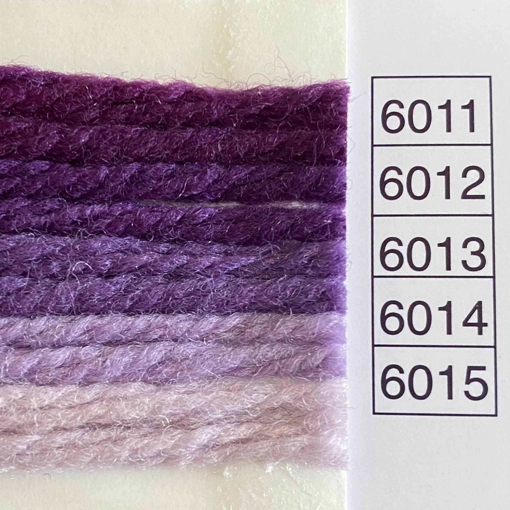 Waverly Wool Needlepoint Yarn color shade sample for #6011 to 6015