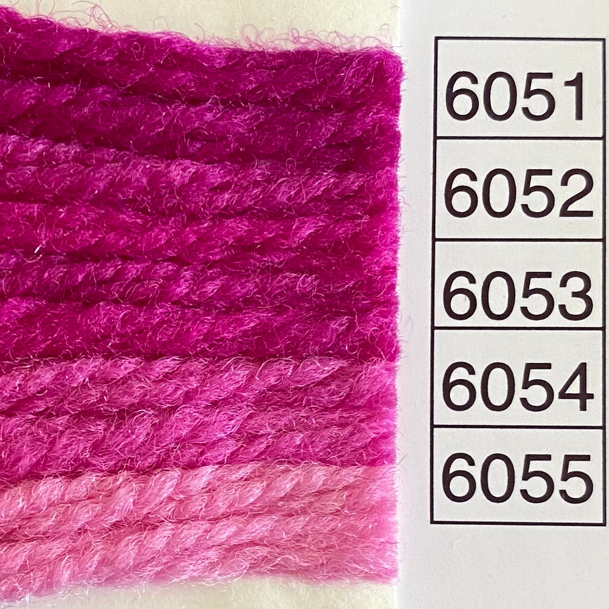 Waverly Wool Needlepoint Yarn color shade sample for #6051 to 6055