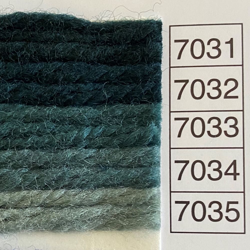 Waverly Wool Needlepoint Yarn color shade sample for #7031 to 7035