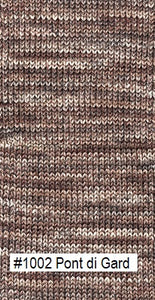 Indulgence Sock from Knitting Fever. A blend of Superwash Merino and Polyamide.