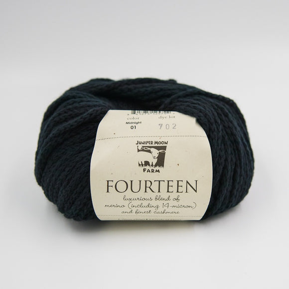 Fourteen Yarn from Juniper Moon Farms. A chainette blend of Merino and Cashmere.