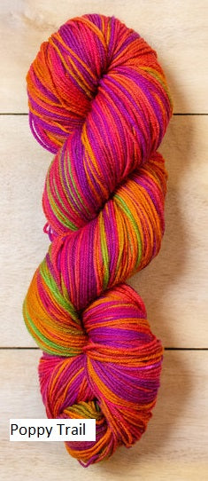 Twizzlefoot Yarn from Mountain Colors.  Color Poppy Trail